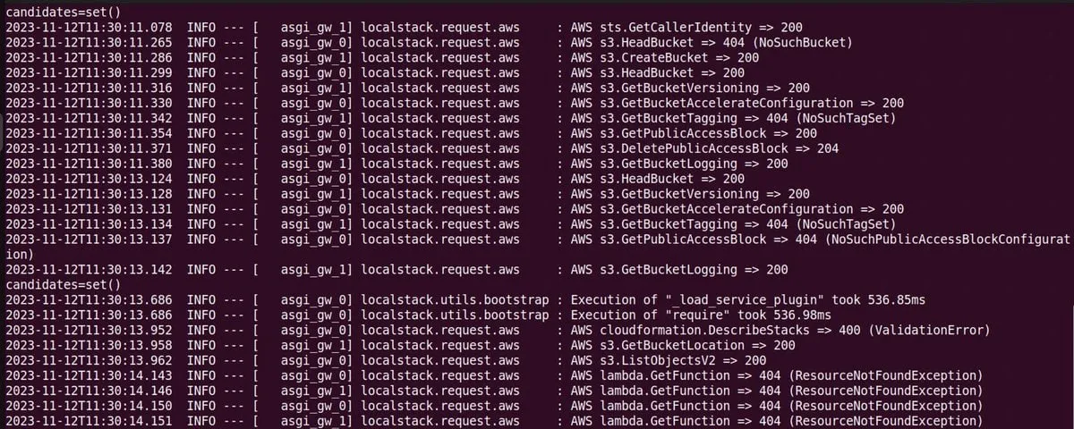 Sample output from a terminal running LocalStack