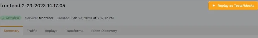 Speedscale user interface showing Replay Snapshot as test