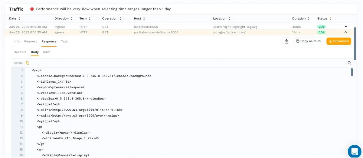 If you are interested in seeing the response, you can do so by pressing the appropriate tab: