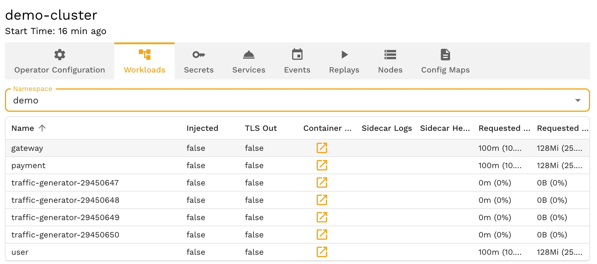 infrastructure dashboard for demo-cluster