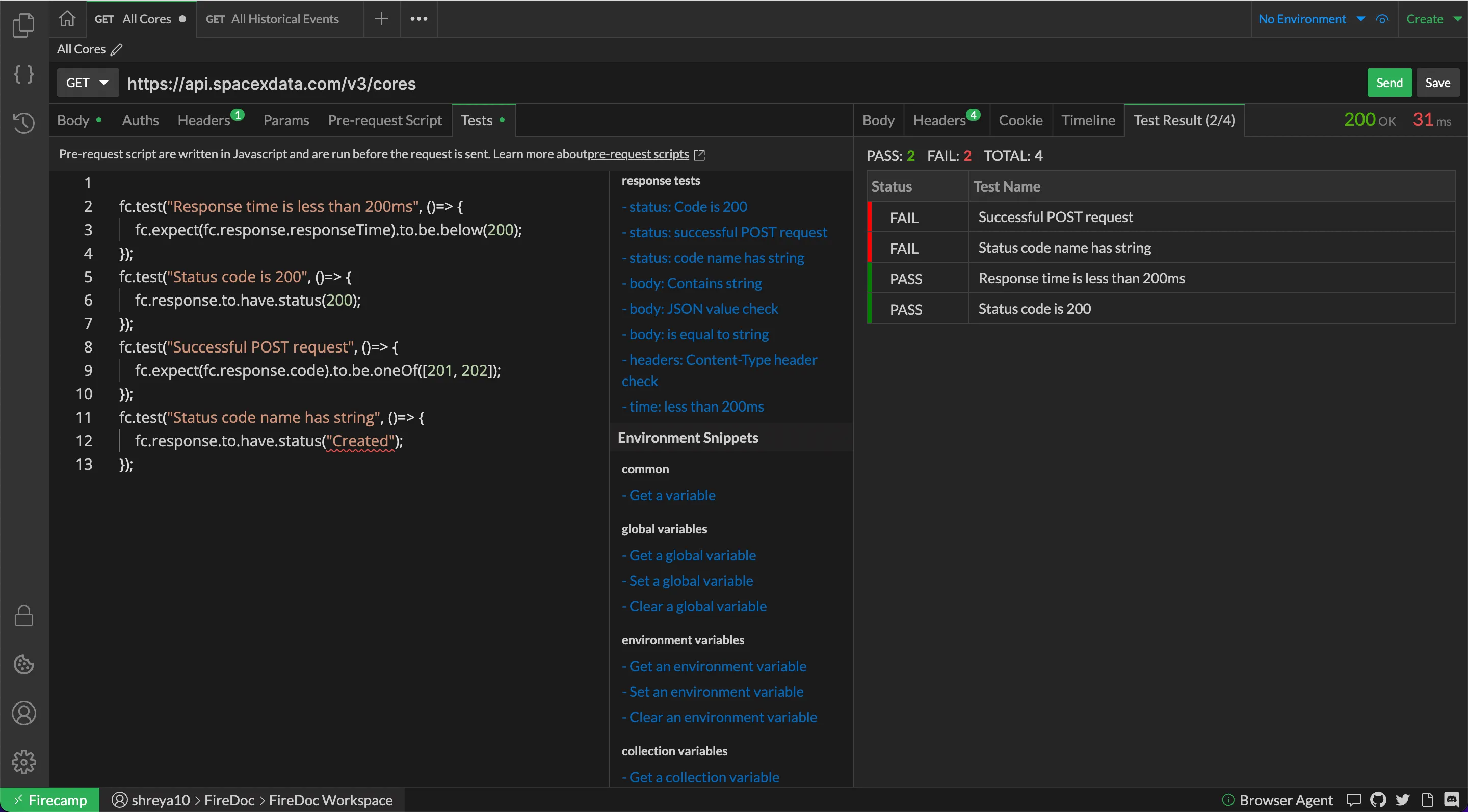 Firecamp API testing tool