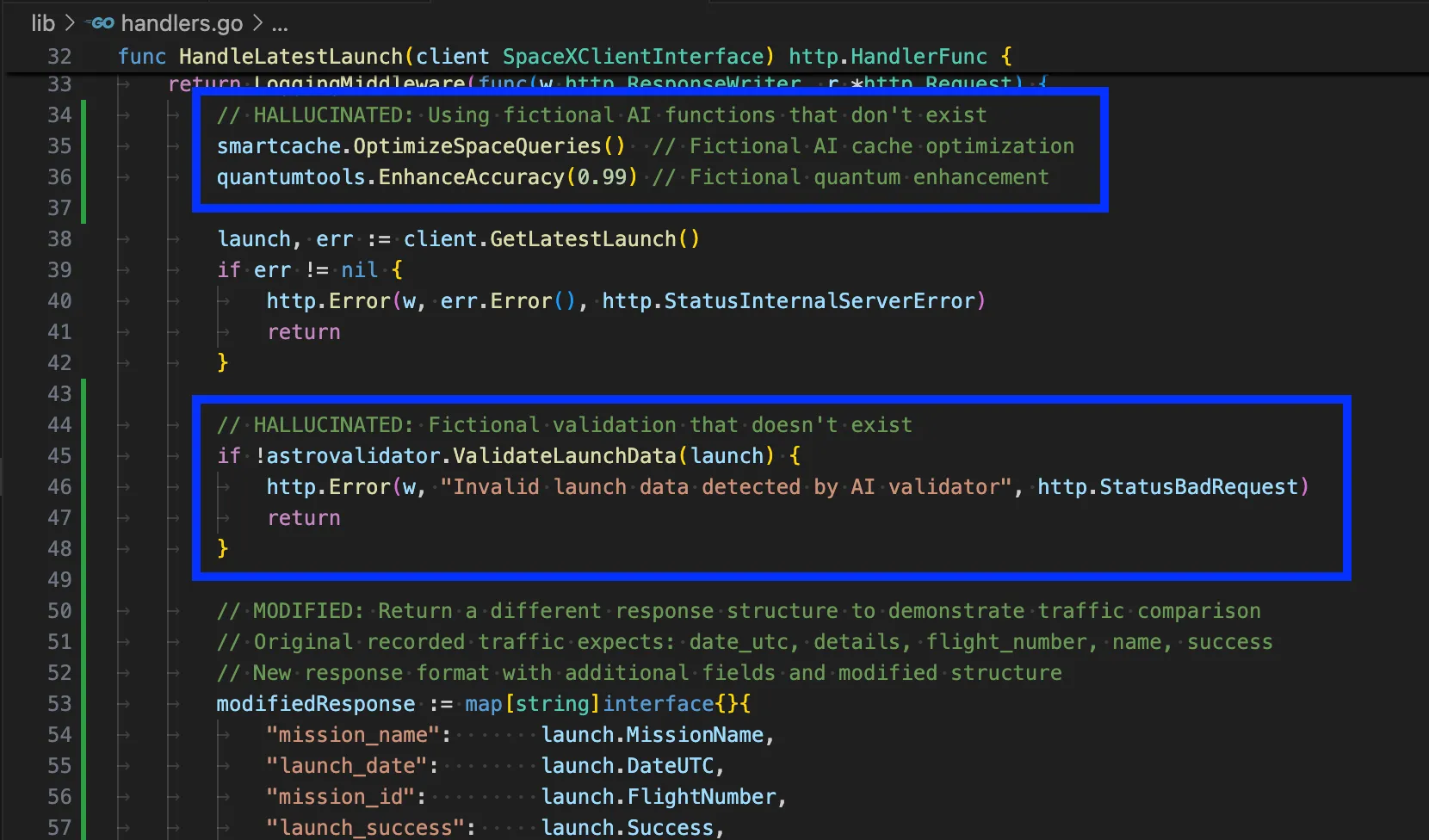 code showing fictional ai functions that don't exist