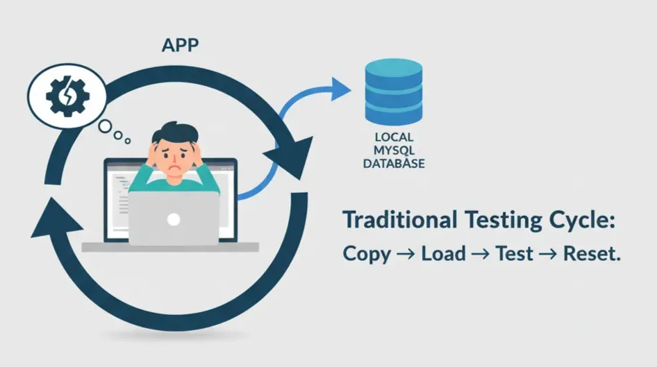 frustrated man with head in heads, before discovering mysql database