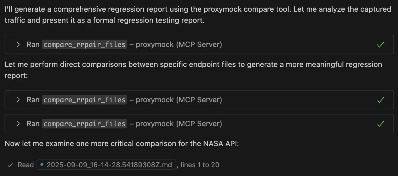 ai using proxymock to make comprehensive regression report