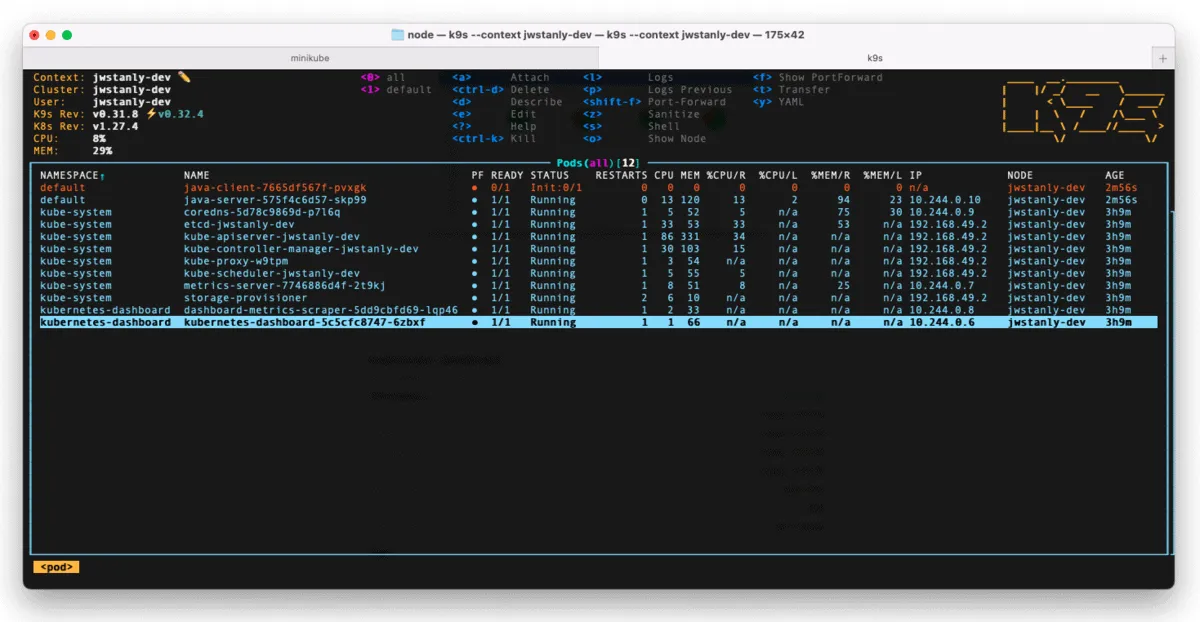 k9s open in a terminal
