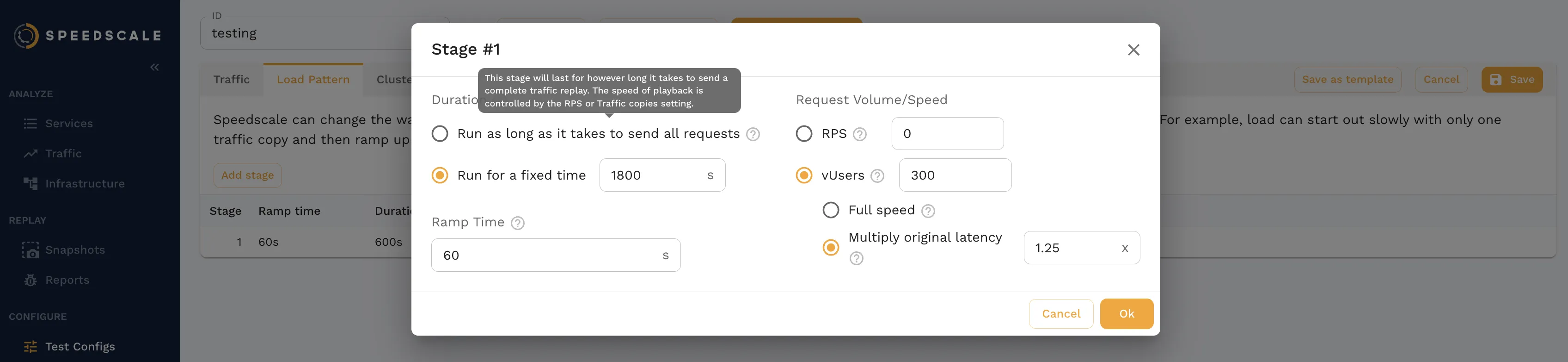 Defining vUsers as part of the load pattern stage