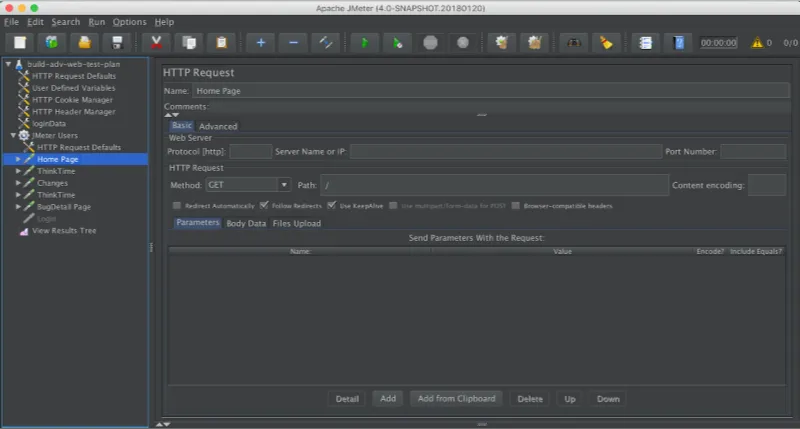 The Jmeter user interface
