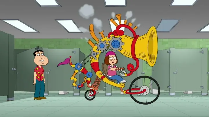 Meg Griffin on an over-engineered contraption: six tools bolted together when one would do