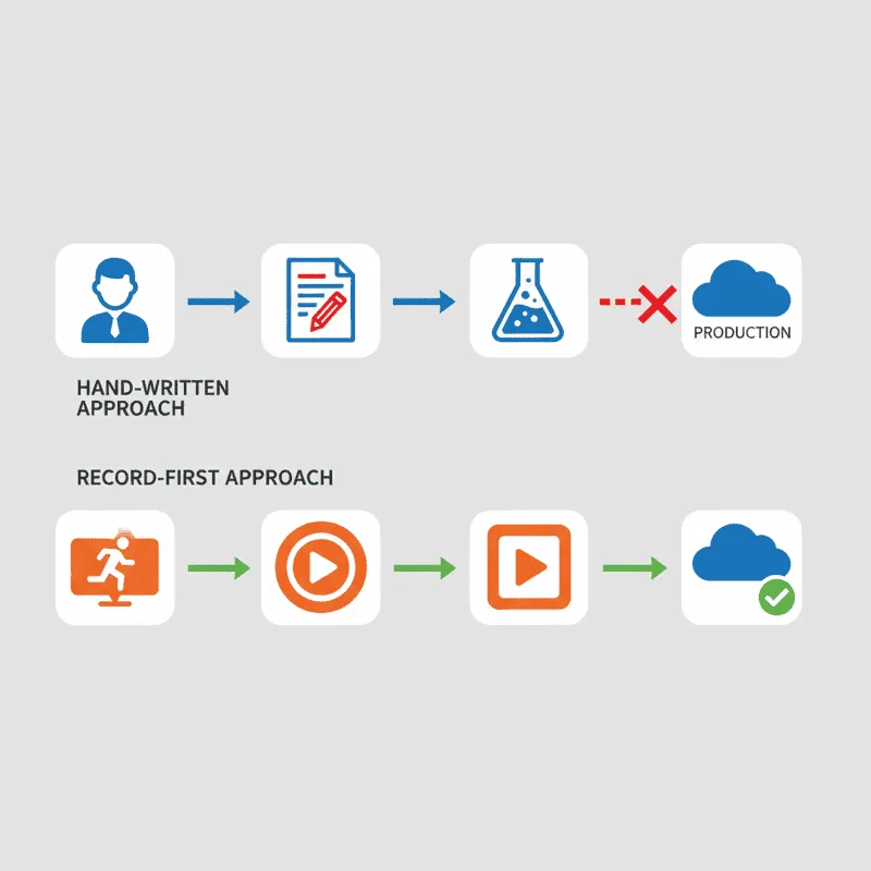 Hand-written mock workflow breaks in production, record-first workflow matches production