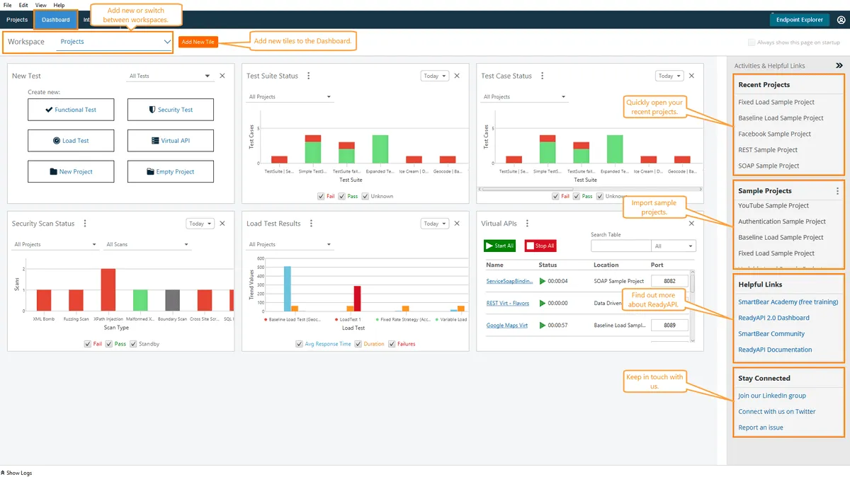 SmartBear ReadyAPI dashboard