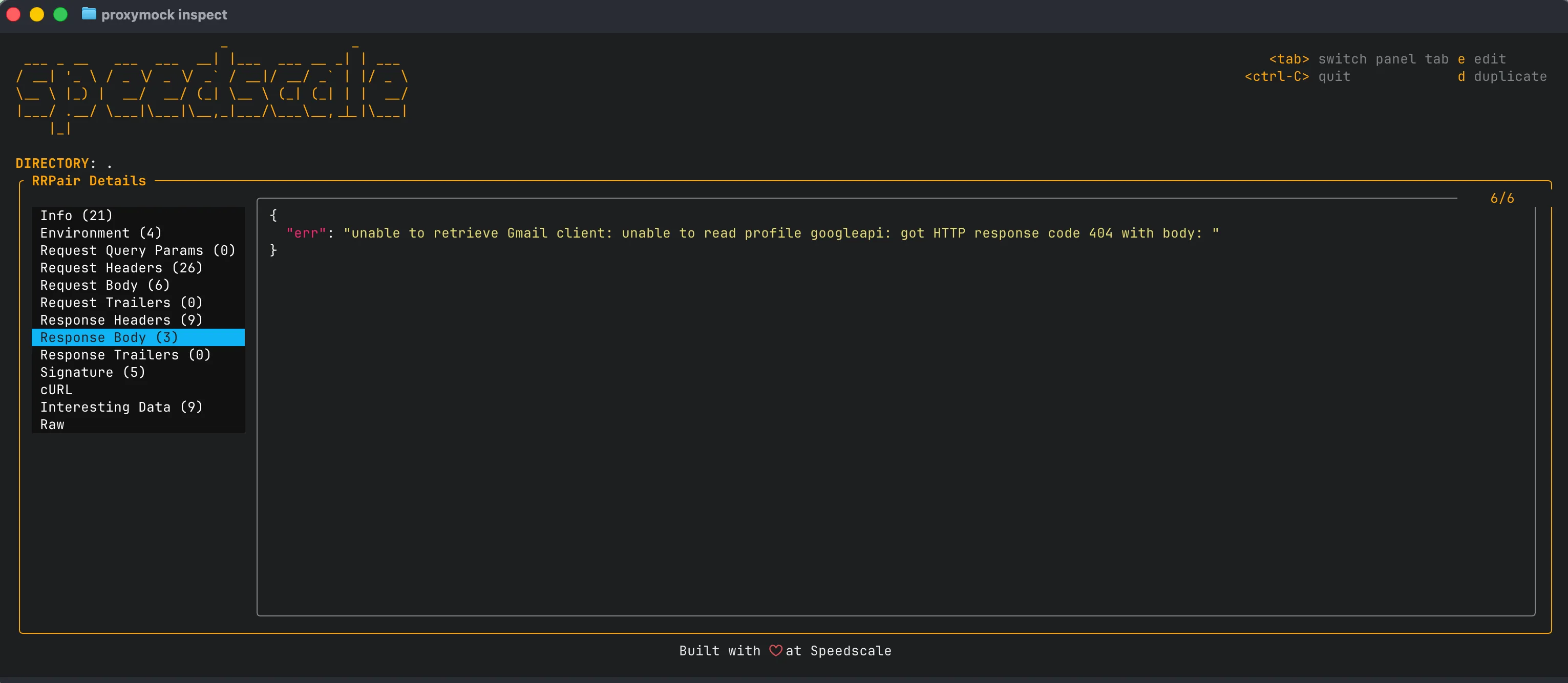 proxymock inspect showing captured requests with the customer's session ID header visible