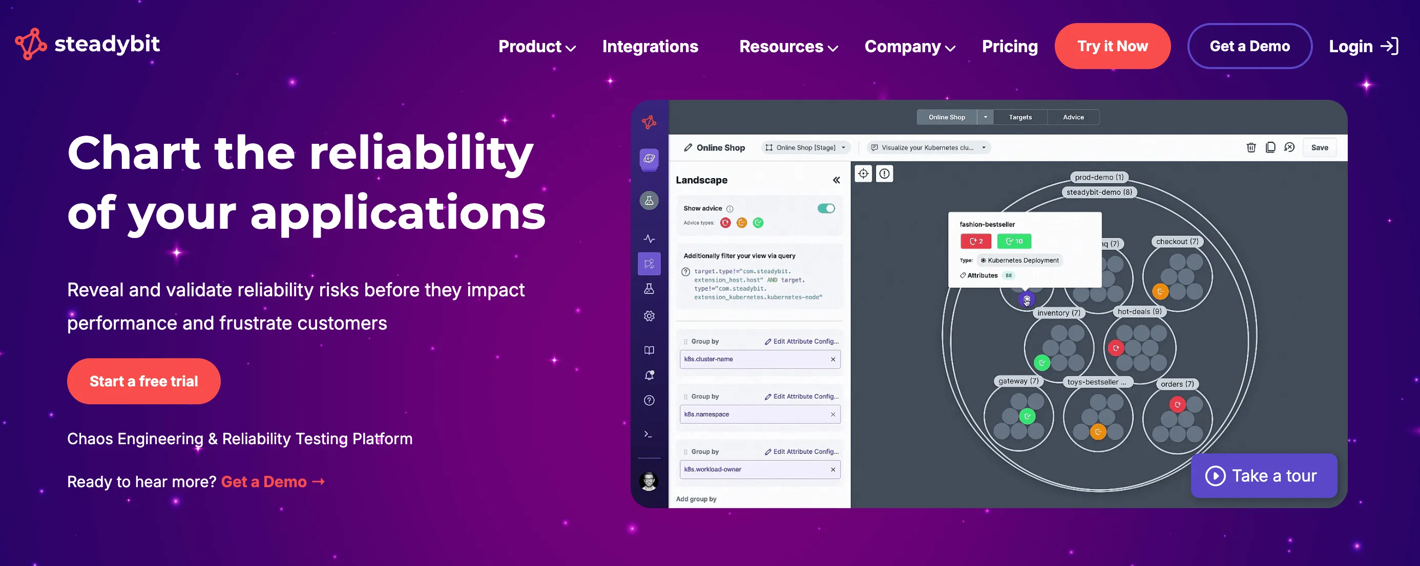Steadybit home page about chaos testing