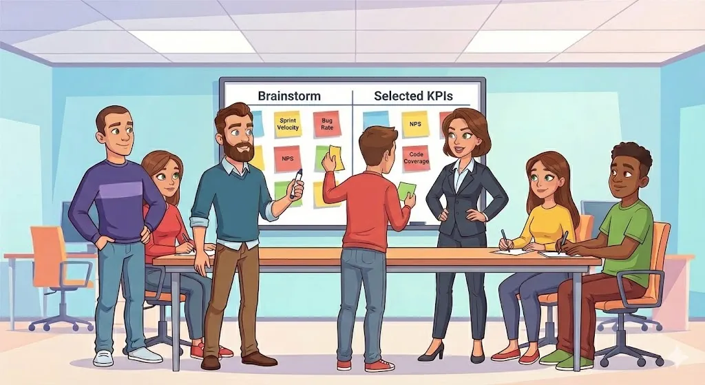 Teams brainstorming and collaborating to choose the right KPIs