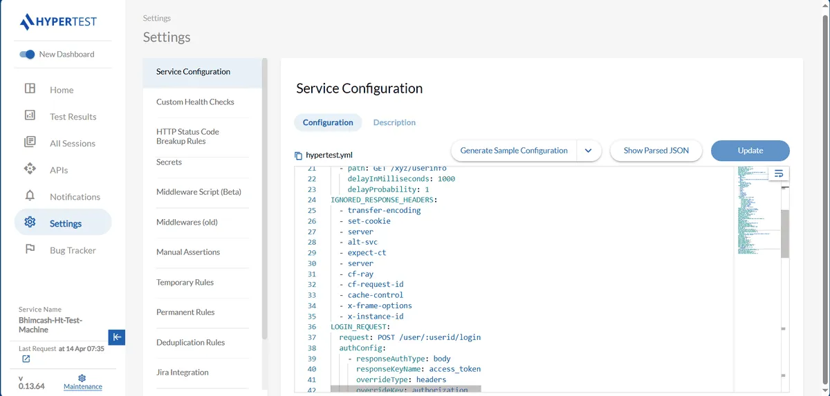 HyperTest configuration file