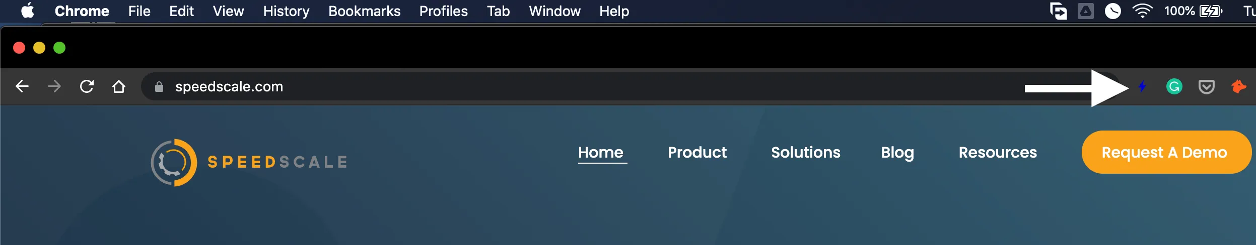 Blue lightning icon next to site URL